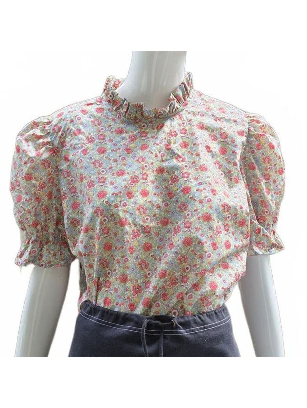 Wildseed Floral Cotton Puff Sleeve Blouse-Cottagecore Prairie Top Size Med